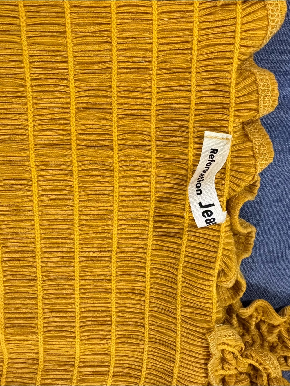 Reformation Smocked Ruffle Crop Top - Mustard - Picture 3 of 4